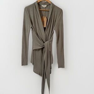 Listicle Women’s Wrap Cardigan Light Brown High Low Long Sleeve NWT Size M